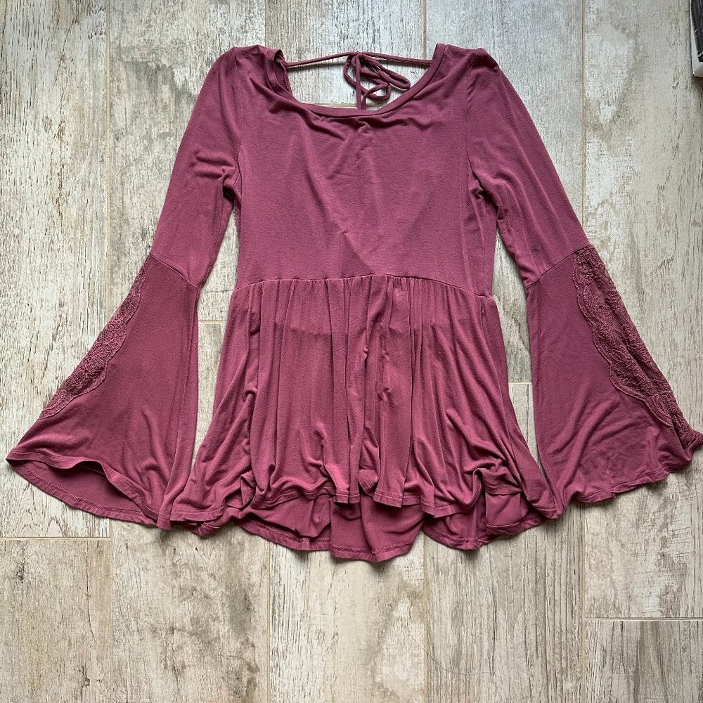 American Eagle Super Soft Bell Sleeve Top with Open Back